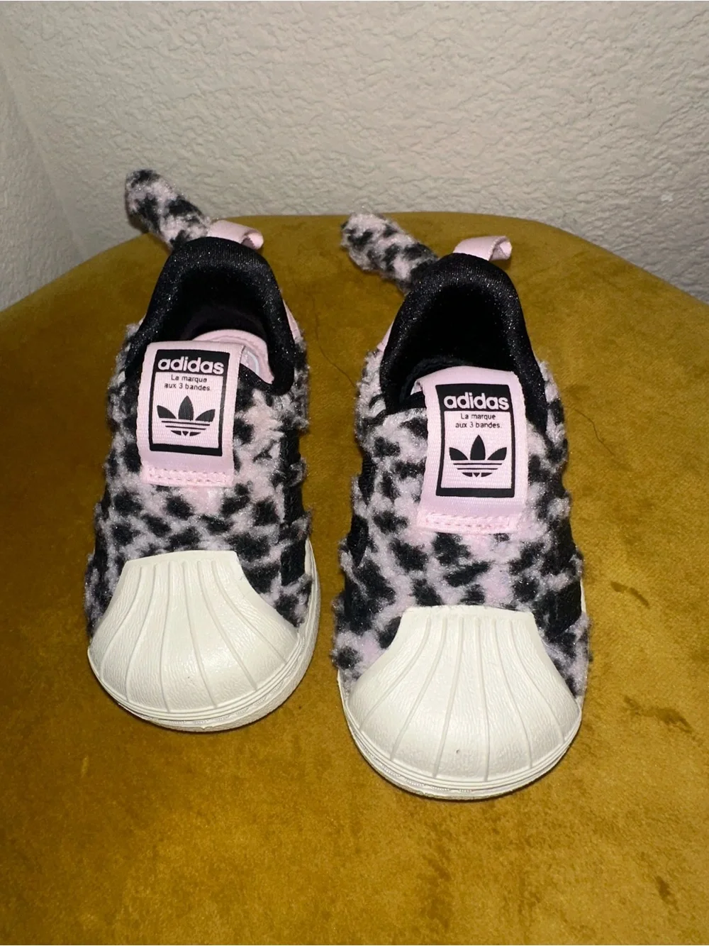 adidas Kids Pink and Black Leopard Slip-On Shell Toe Sneakers